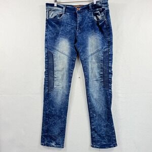 Denim & Rivets Moto Jeans Mens 34 Blue Acid Wash Biker Streetwear Grunge